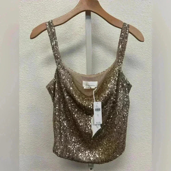 NWT By Anthropologie Cowl-Neck Sequin Camisole Party Tank Gold Size Small - Picture 11 of 13